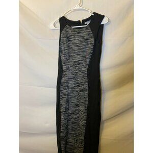 H&M WOMENS SIZE SMALL S BODYCON DRESS Office Career MIDI GRAY BLACK SLEEVELESS